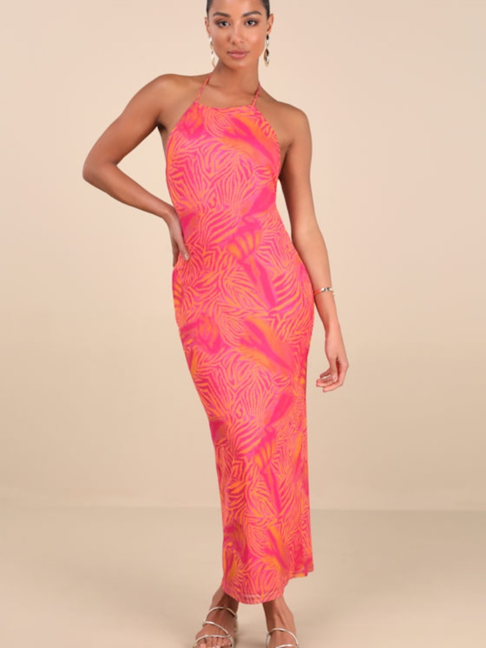 Lulus Camadi Hot Pink Animal Print Mesh Backless Midi Dress - Size S